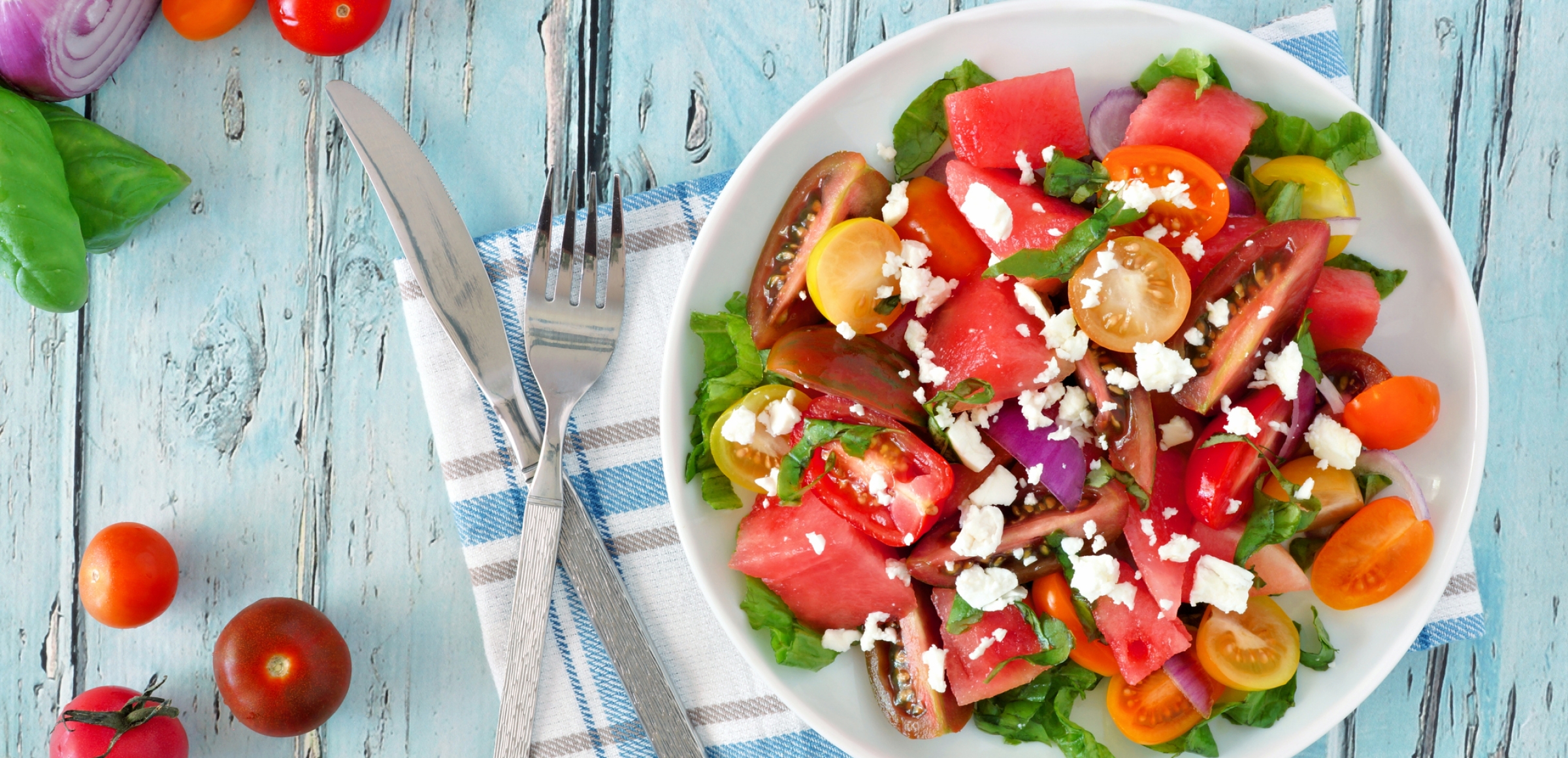 Schöne Tomate Melonen Salat Fotos